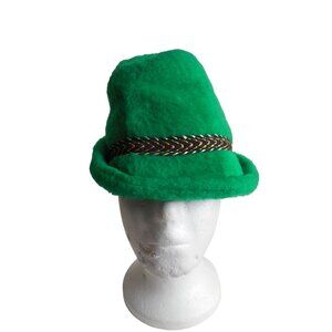 Vintage Bright Green Tyrolean / alpine Fedora like style hat w/ ear flaps